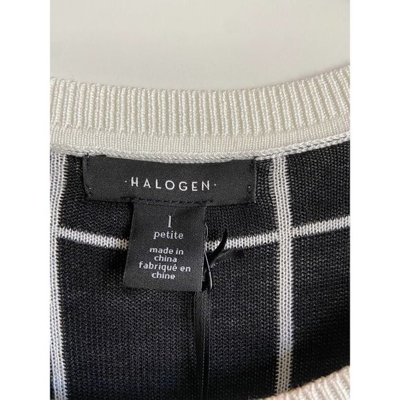 NWT Halogen Ivory/Black Patterned Crew Neck Tank Top Large Petite - Picture 4 of 7